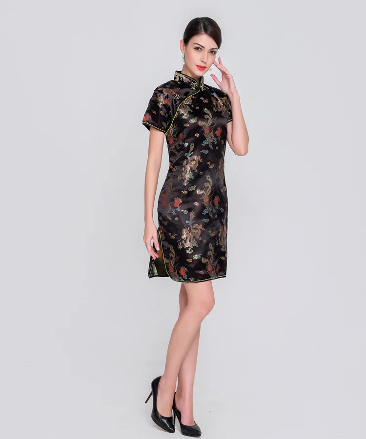 Винтаж Дракон и Феникс Qipao элегантное женское платье большого размера Cheongsam 3XL 4XL 5XL 6XL воротник стойка Сексуальное мини китайское платье Vestidos