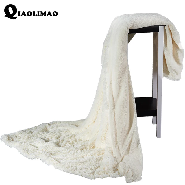 Europe Luxury Long Hair Faux Fur Throw Blanket Winter Fluffy Warm