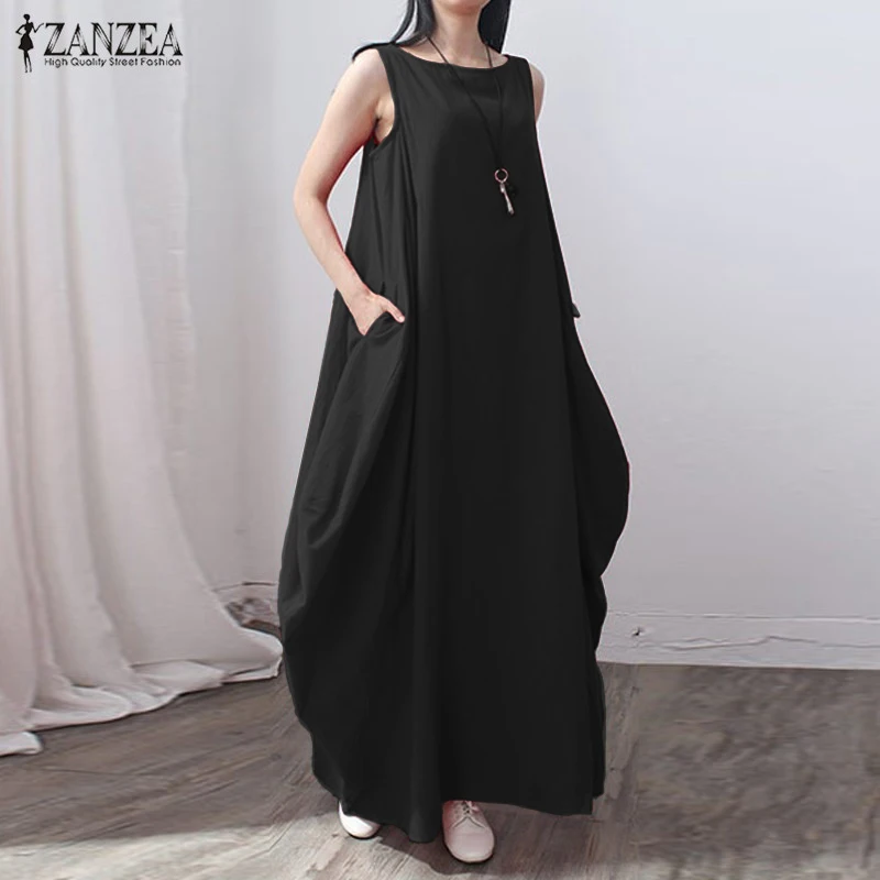 ZANZEA Fashion 2018 Summer Women Cotton Linen font b Dress b font Casual Loose font b