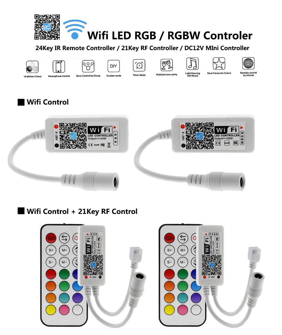 Wi-Fi RGB/RGBW светодиодный контроллер Мини DC12V с RF 21Key/IR 24Key пульт дистанционного управления для RGB/RGBW светодиодные полосы света