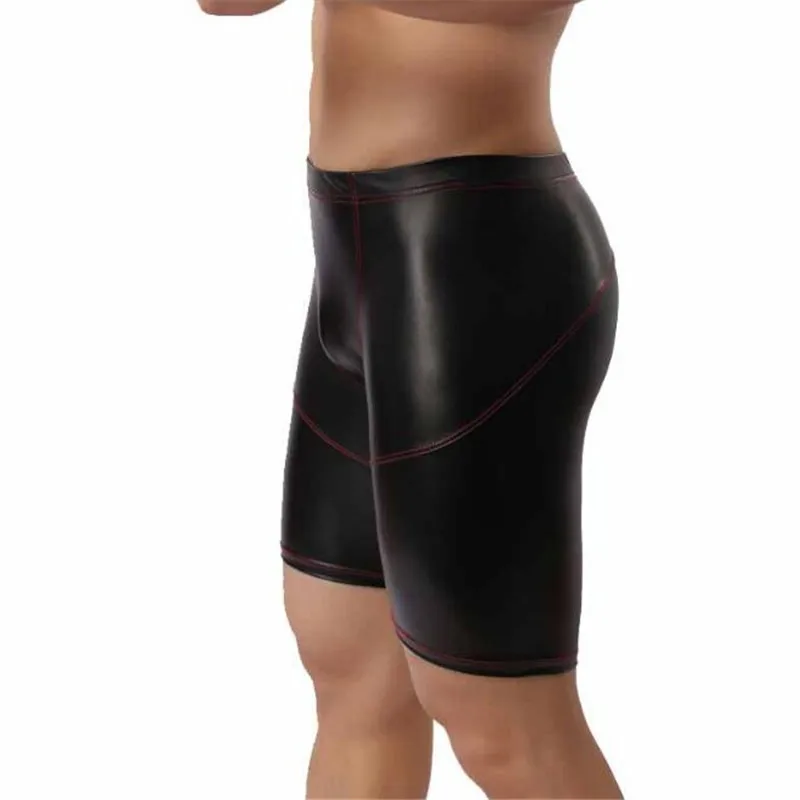 Модные однотонные черные искусственная кожа мужчины сексуальные шорты мужские s пикантный из искусственной кожи короткие мужские шорты