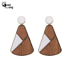 GuanLong Винтаж Длинные серьги из металла смолы деревянные серьги для Для женщин большой Бохо геометрический акриловые серьги Модные