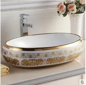 

Sanitary ceramic basin oval Lavabo face basin of continental basin art gold