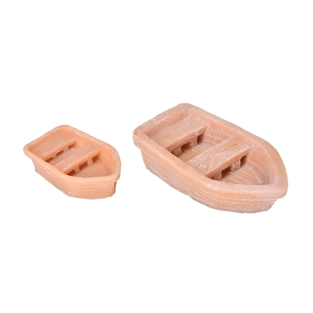 2PC/Set DIY Ornaments Accessories Resin Craft Retro Wood Boat Model Figure Toys Micro Garden Decoration