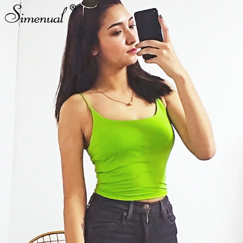 

Simenual Solid Basic Strap Bralette Crop Top Female Neon Color Sexy Tank Tops Summer 2019 Sleeveless Fashion Slim Camis Bodycon