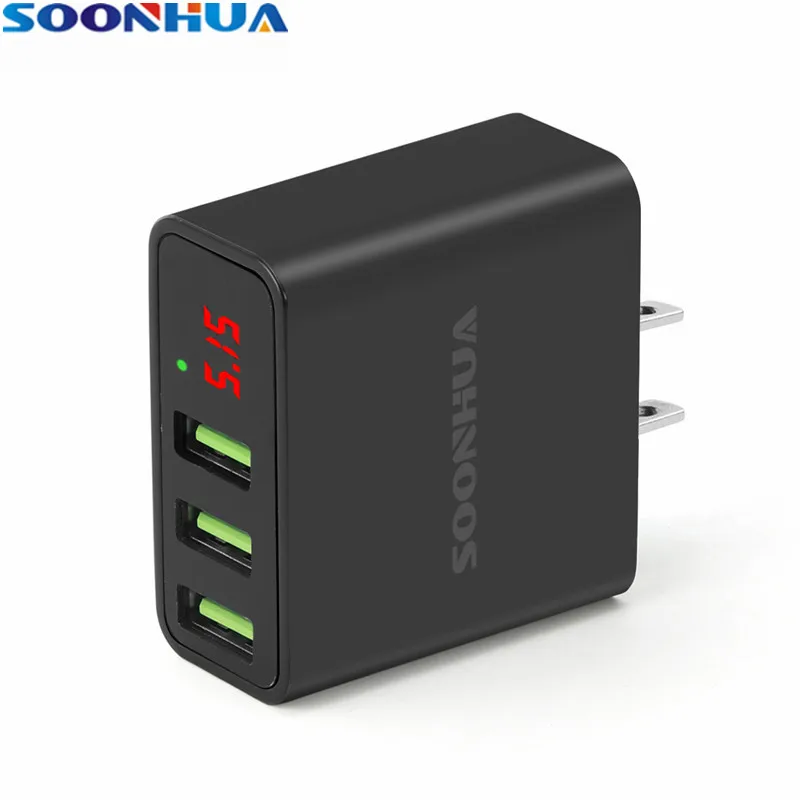 SOONHUA, портативный, 3 USB порта, универсальное настенное зарядное устройство, адаптер со светодиодный дисплеем, ЕС/США, штепсельная вилка, умная, быстрая зарядка для iPhone, Xiaomi