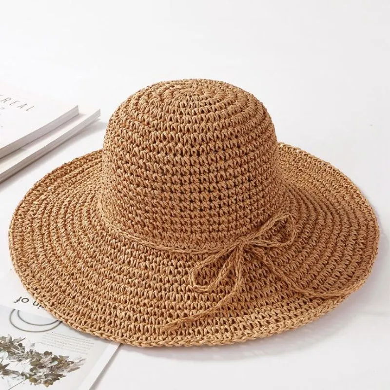 Новая широкополая соломенная шляпа из рафии с широкими полями, летние шляпы для женщин, соломенная шляпа для защиты от солнца, женская пляжная шляпа - Цвет: 2