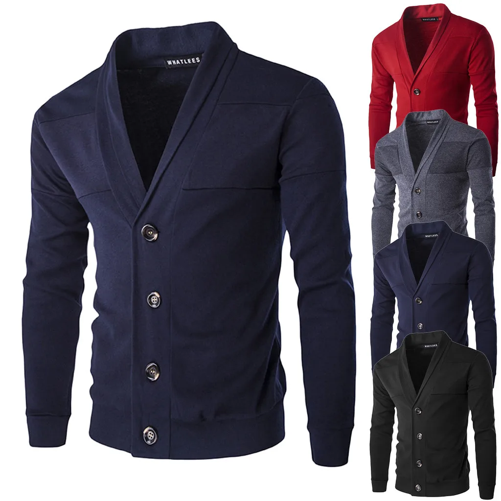 Мужской весенне-осенний тонкий свитер, кардиган с v-образным вырезом, свитер для мальчиков, одноцветная куртка с принтом, пальто, Повседневные вязаные свитера с пуговицами