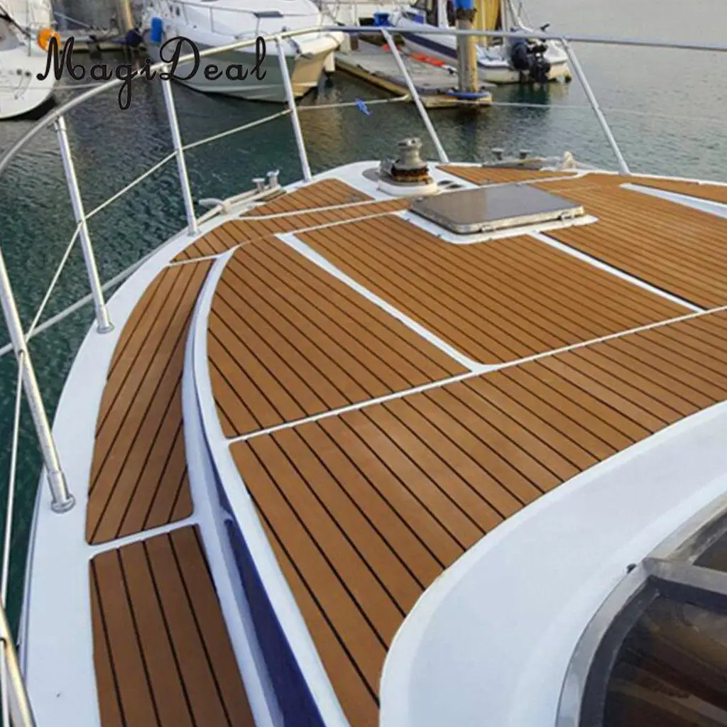 5.8x240cm 6mm Self Adhesive EVA Foam Boat Yacht Flooring Faux Pad Non-skid Teak Decking Sheet Floor Mat Brown With Black Strips