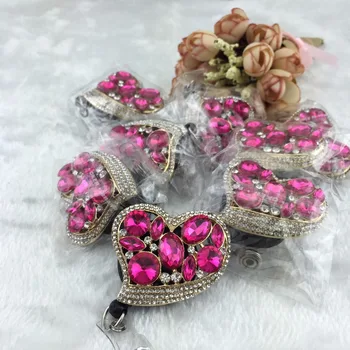 

Crystal Elements Pink heart Nurse retractable ID card badge holder