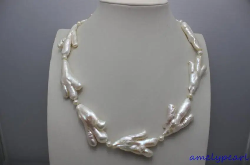 

fresh water pearl necklace 19 INCH white Chicken-shaped & 5mm beads alloy clasp