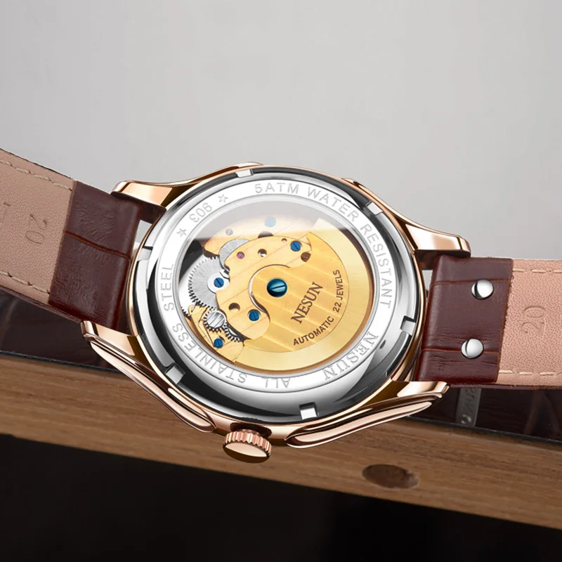 Швейцария NESUN Tourbillon механические часы для мужчин люксовый бренд автоматический бизнес Скелет Водонепроницаемый Relogio Masculino M9038-4