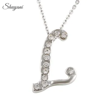

Shuyani Rhinestone Alphabet Charms Statement Jewelry Crystal Initial Letter L Necklace Women Birthday Gift