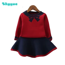 

Baby girl knitted suit 2018 autumn fashion girl skirt set 2pcs casual pullover sweater + knit skirt girls knitted outfit