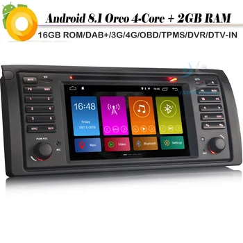 

7" Quad Core Android 8.1 Autoradio DAB+ WIFI DVD OBD Sat Navi GPS Bluetooth for BMW 5 Series E53 E39 M5 X5 Car stereo