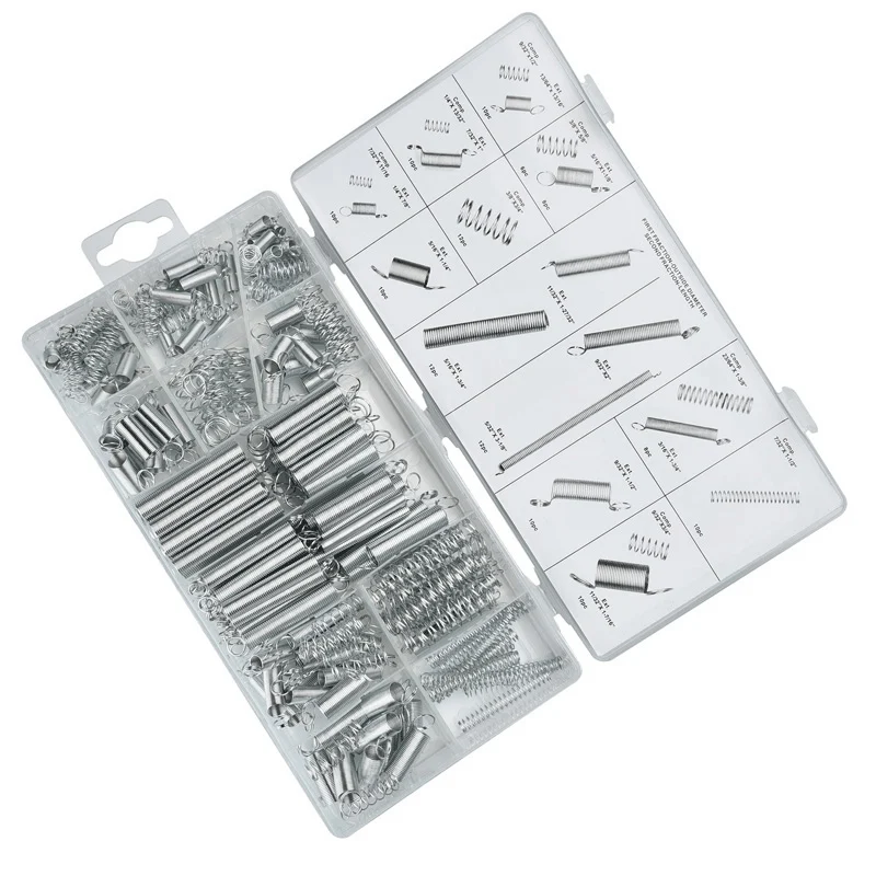 

200Pcs box Steel Spring Electrical Hardware Drum Extension Tension Springs Pressure Suit Metal Assortment Hardware Kit Assorted