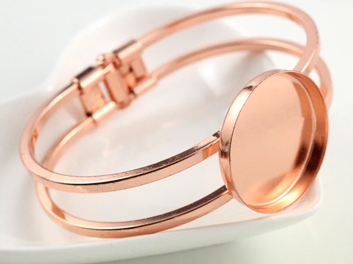 

High Quality 25mm Rose Gold Plated Bangle Base Bracelet Blank Findings Tray Bezel Setting Cabochon Cameo (L6-12)