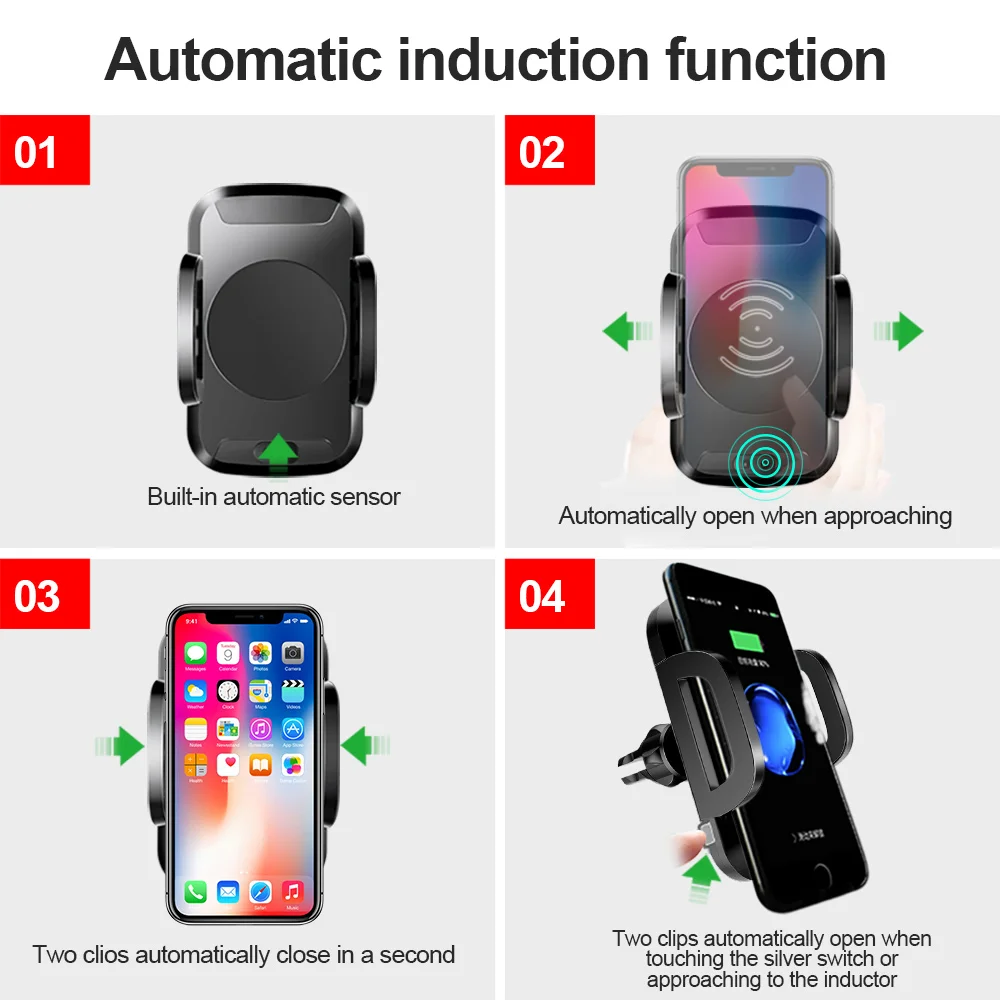 Qi автомобильное беспроводное зарядное устройство для iPhone X 8 Plus samsung S8 S9