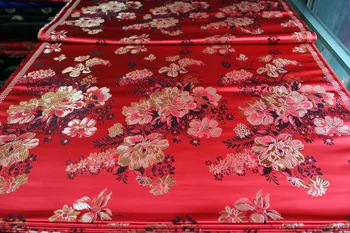 

chinese traditional 75CM Polyester fabric brocade cheongsam red back with big peony pattern Tapestry satin