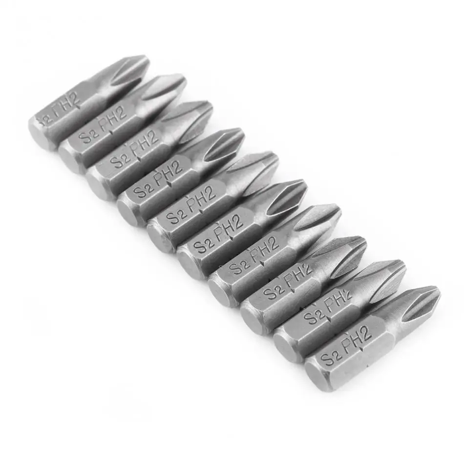 

10 Pcs 25mm Length 1/4 Inch Hex Shank S2 Magnetic PH2 Cross Head Screwdriver Bits