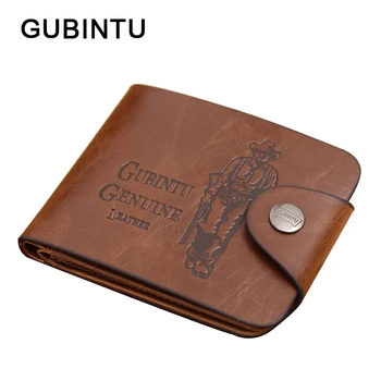 

GUBINTU Letter Design Short Purses Photo Card Holder Men Wallets Vintage Hasp Male Purse Trifold Cow Leather Button Money Bags