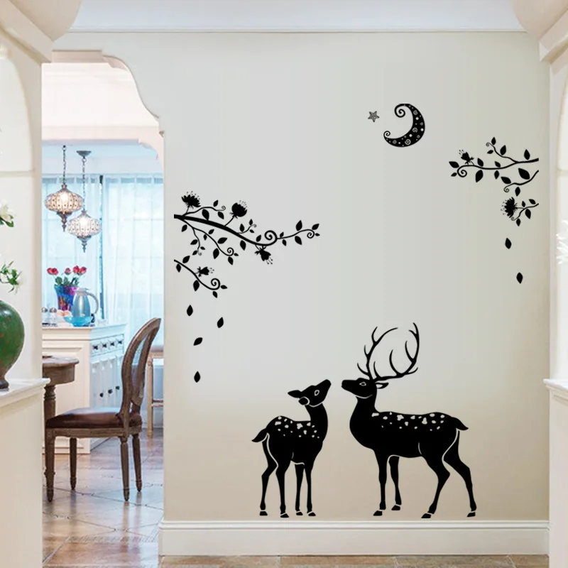 

Month Black High Deer Silhouette Vintage Home Decor Kids Vinyl Art Cartoon Butterfly Wall Sticker PVC Decor Home Decal 60*90CM