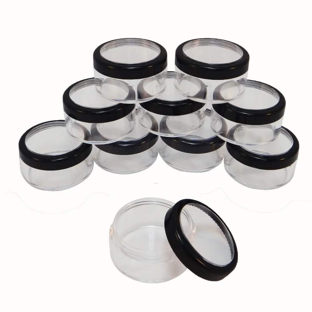 100 Pcs Clear Cosmetic Container Window Black Rim Lid Plastic Beads