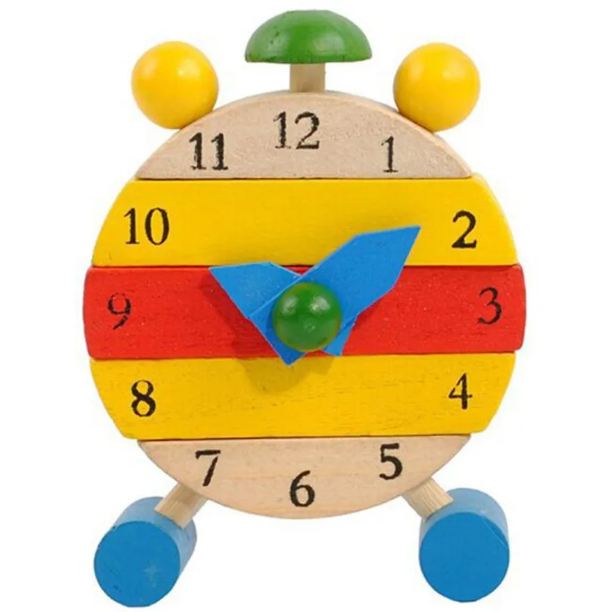 Fashion Hand Made Wooden Clock Toys for Kids Learn Time Clock
