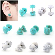 1 пара сердце квадратная круглая треугольная форма камень обманщик Поддельные беруши плоти тоннель супинаторы носилки серьги гвоздики пирсинг ювелирные изделия