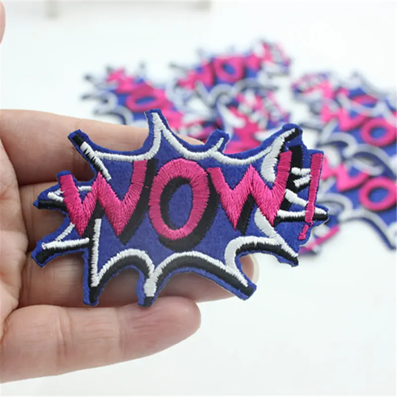 

3 PCS WOW Embroidered Iron on Patches for Clothing DIY Apparel Accessories Garment Stickers Appliques Badge 4.5*7cm