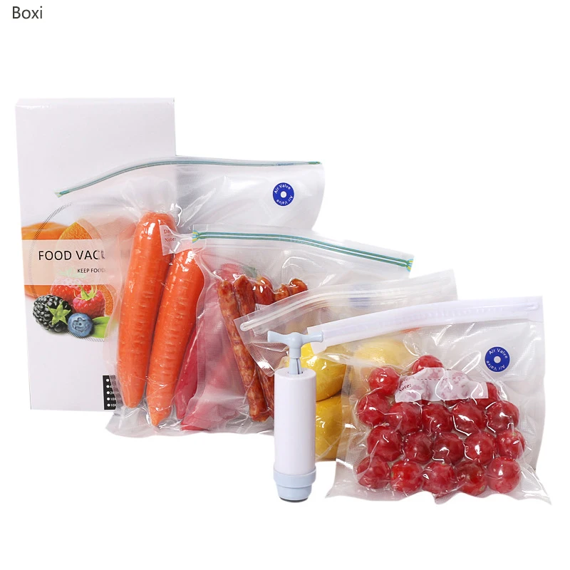 

Boxi Reusable Food Vacuum Compression Bag Zip Lock Leakproof Mini Transparent Bag Shrink Plastic Storage Bags Kitchen Organizer