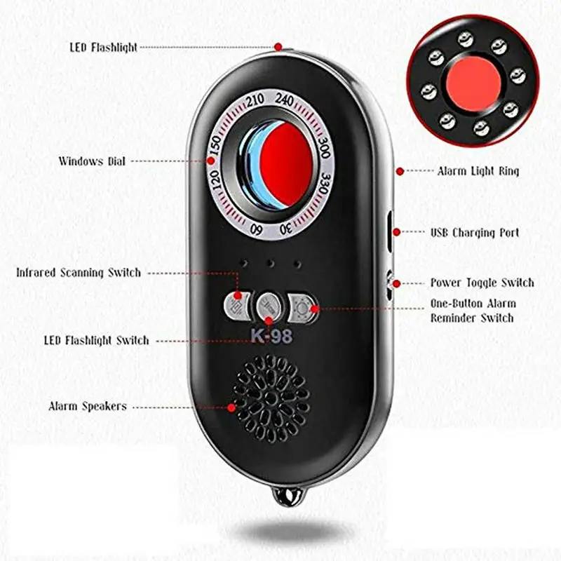 K98 Laser Camera Finder & Personal Security Alarm with Mini Wireless Camera Radio Wave Signal & Hidden RF Signal Bug Detector_5