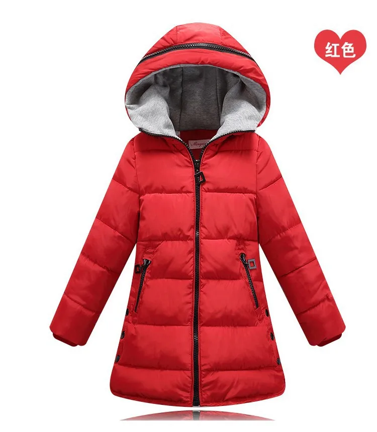 Коллекция года, детская одежда для детей, куртка с капюшоном для девочек-подростков, пальто осенне-зимние теплые парки с хлопковой подкладкой От 3 до 12 лет, красного и черного цвета