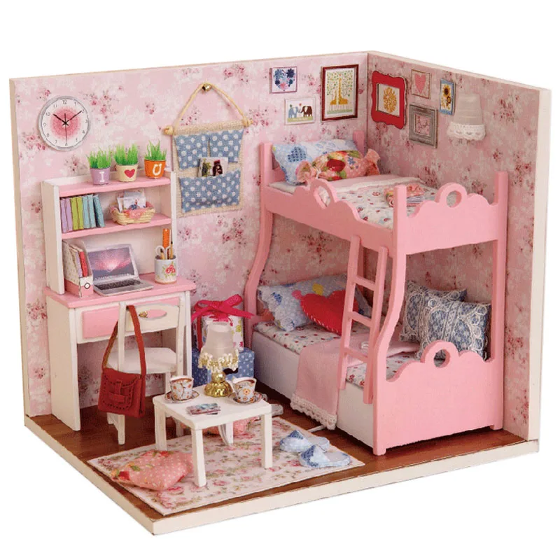 DIY кукольный домик 3D деревянная миниатюрная модель спальни набор паззлов С Пылезащитным покрытием мебель дом игрушки подарок для детей Взрослые - Цвет: 3012-A