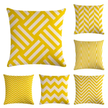 

45*45CM Yellow Main Melody Stripes Geometric Splicing Pattern Pillowcase Suitable for Home Decoration Square Sofa Cushion Cove