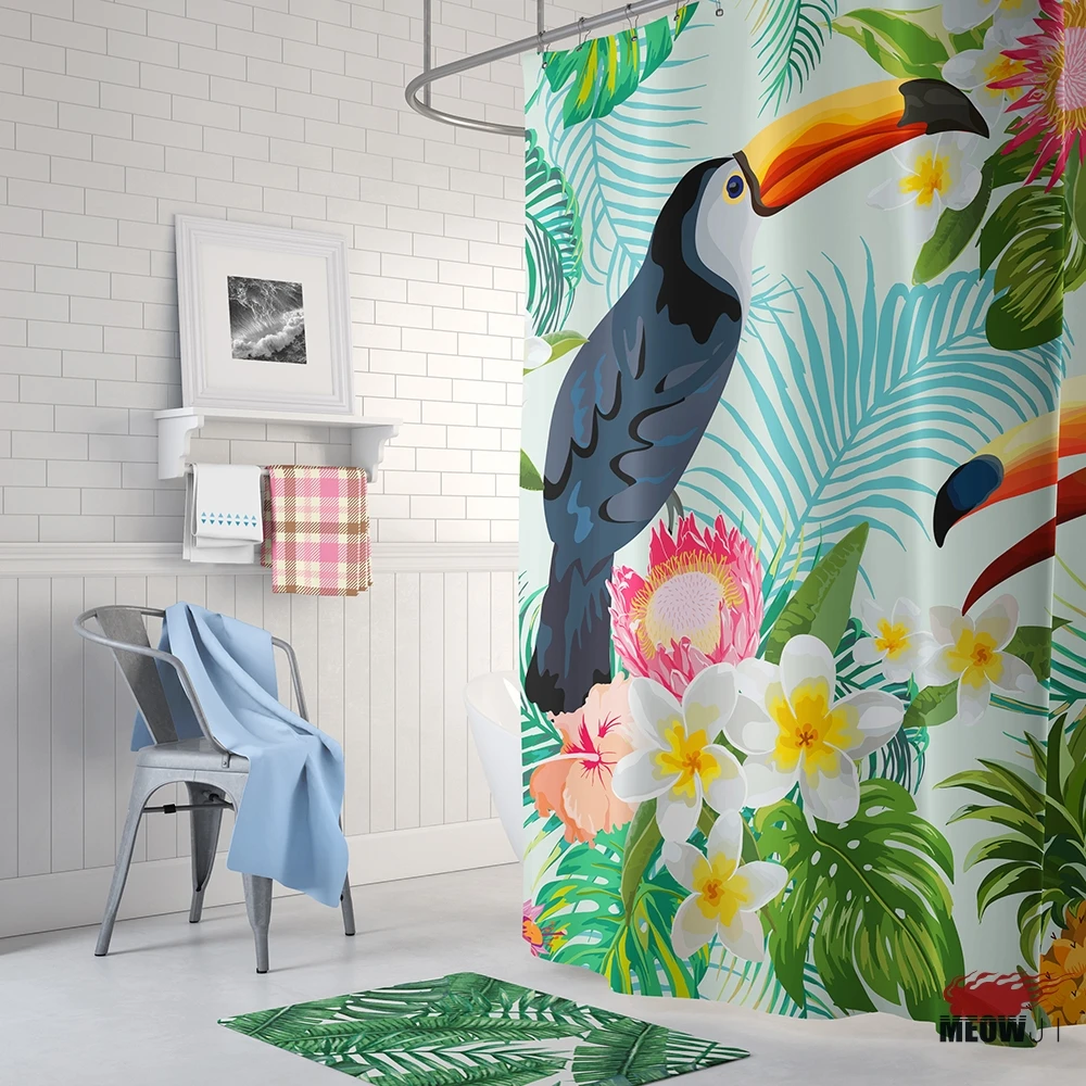 

Rainforest Jungle Toucan Shower Curtain Printed Polyester Fabric Bathroom Decor with Hooks Free Shipping
