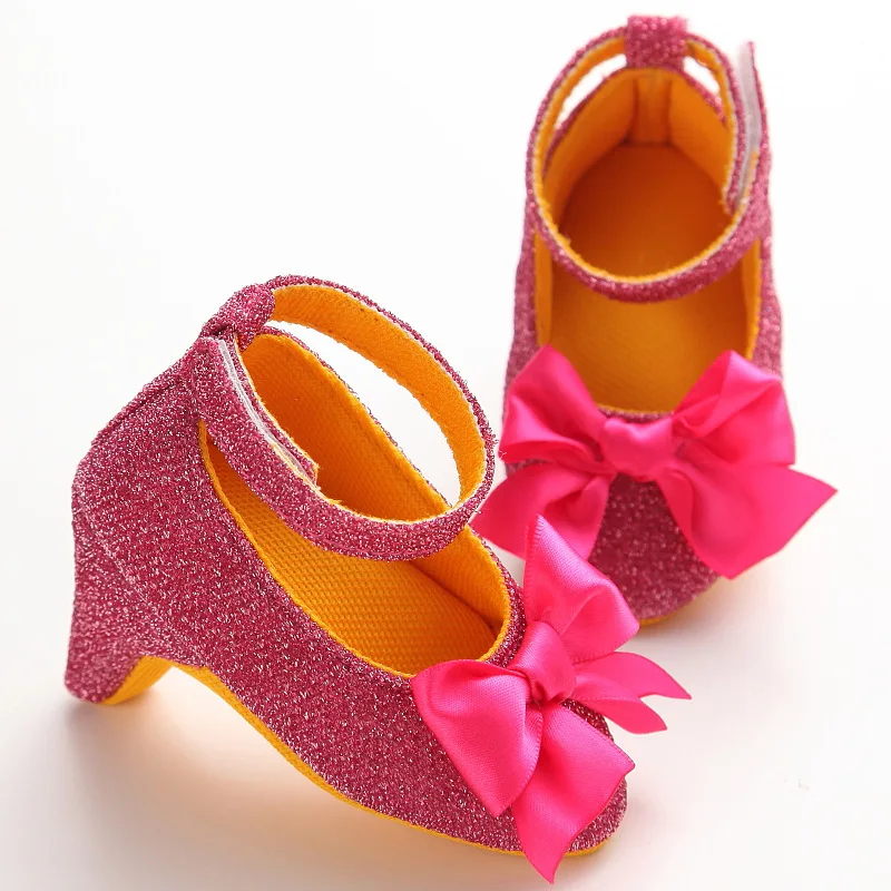 E& Bainel/Модная Милая обувь для маленьких девочек; обувь принцессы для малышей; обувь для новорожденных на высоком каблуке с большим бантом для свадебной вечеринки