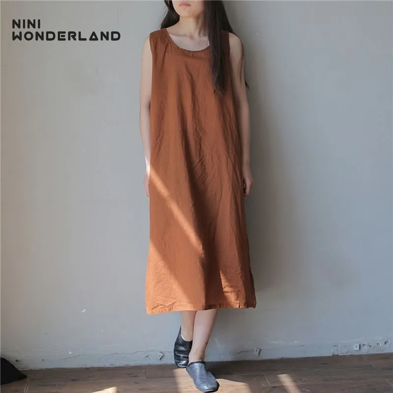 NINI WONDERLAND женское тонкое Хлопковое платье лето 2020 без рукавов одноцветные