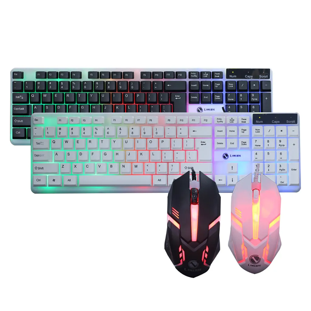 

1600 DPI adjustable 104 keys Colorful LED Backlit USB Wired PC Rainbow Gaming Keyboard Mouse Set#T3