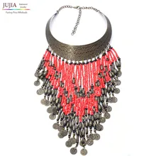 2017 nuevo collar de cuentas de turquesa étnica gitana bohemio maxi vintage choker collar collares y colgantes collares collier mujeres