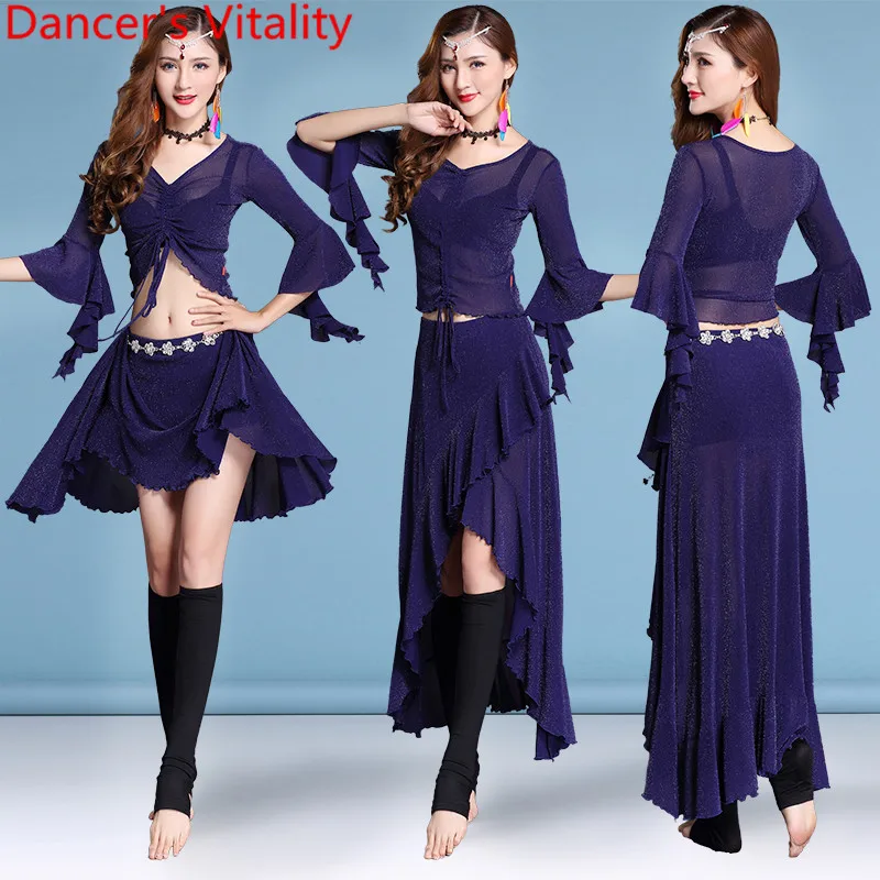 Танец живота топ юбки сексуальные женщины начинающих Slim Fit весна-лето сетка индийский восточный танец практика одежда наряд