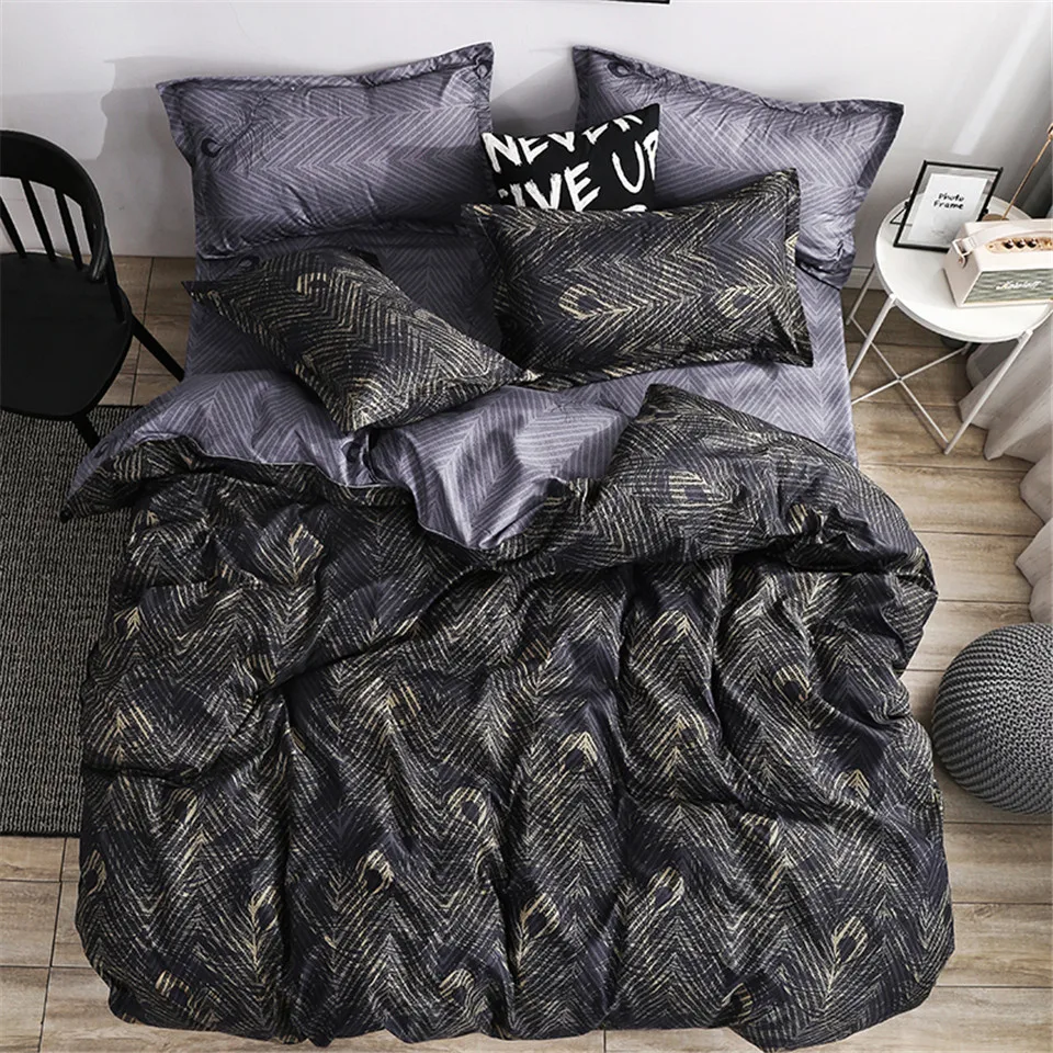 

Peacock Feather Bedding Set Royal Duvet Cover Sets King Size Black Gold Luxury Style Bed Linens Standard Super Size Double Home
