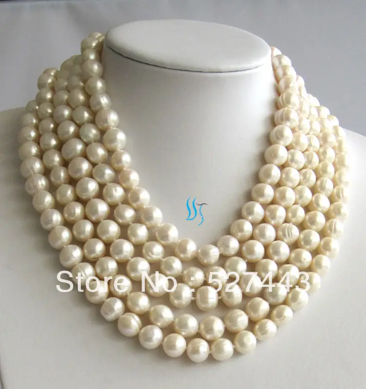 

Wholesale free shipping >>100" 10mm White Freshwater Pearl Necklace Strands Off Round HD