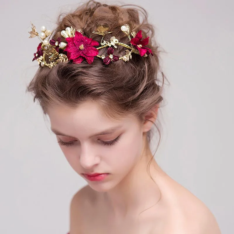 1 шт Свадебные стразы, искусственные цветы, бусины, ювелирные изделия для волос, персонализированные Необычные диадемы, украшения, рождественские повязки на голову
