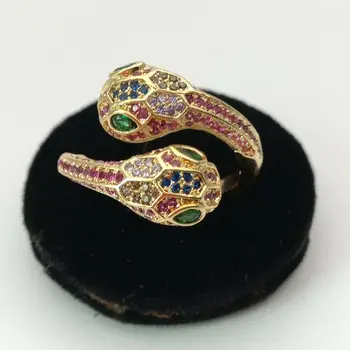 

Double snake's colorful Rainbow cubic zirconia pave ring adjustalbe