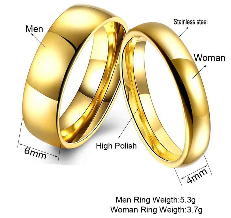 Simple Couple Wedding Rings Pair Gold-Color Couple Rings Stainless Steel Jewelry Couple Engagement Rings Set For Women And Men