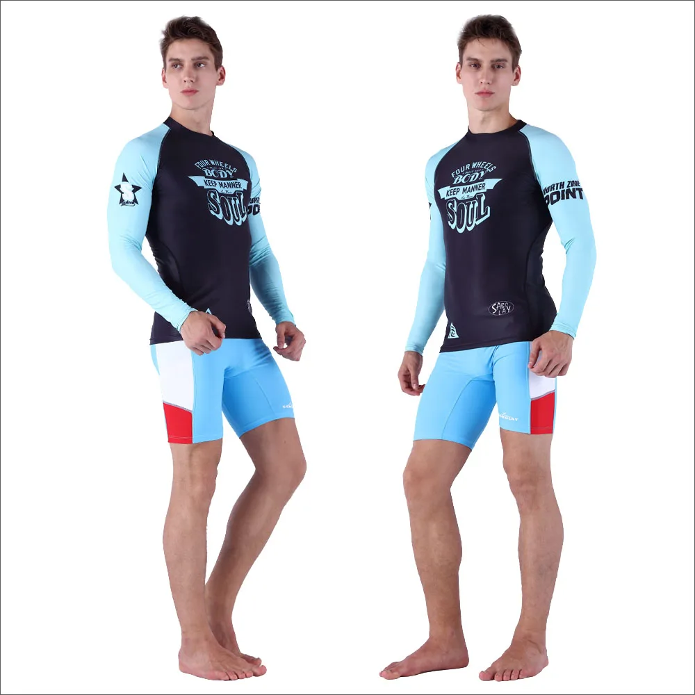 SABOLAY Mens Lycra Surfing Set Rash Guard Shorts Long Sleeve Tops