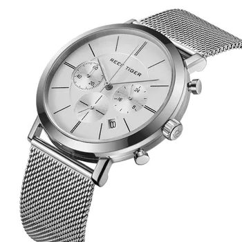 

Reef Tiger/RT Dress Ultra Thin Chronograph Quartz Watches Stainless Steel Bracelet Slim Men's Watch RGA162