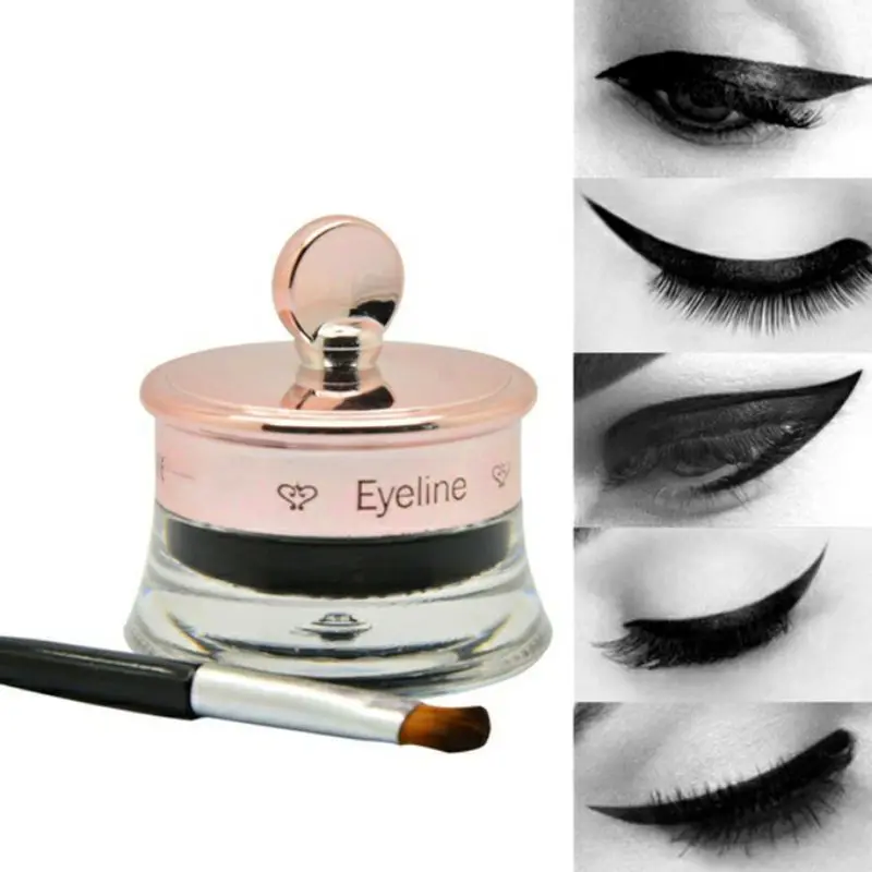 YANQINA Beauty Waterproof Black Eye Liner Gel Cream Makeup Cosmetic Eyeliner + Brush Setblack