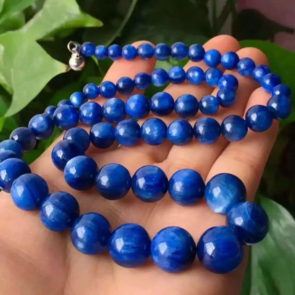 Genuine Natural Kyanite Blue Gemstone Necklace 6 13mm Crystal Round